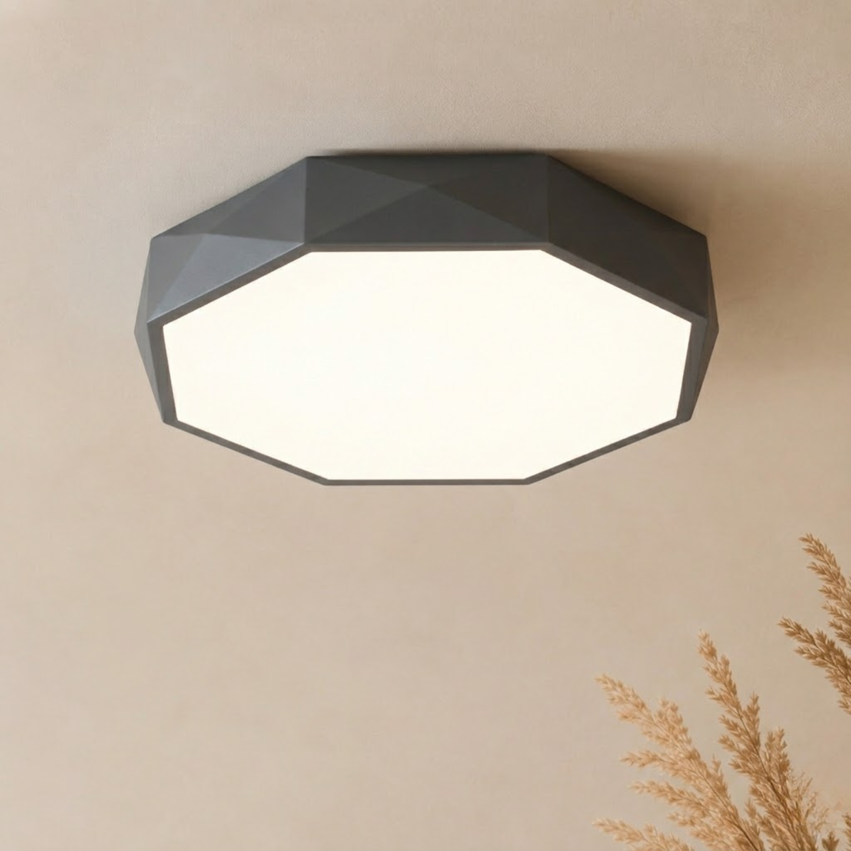 Šedé geometrické LED stropní svítidlo – přisazené provedení