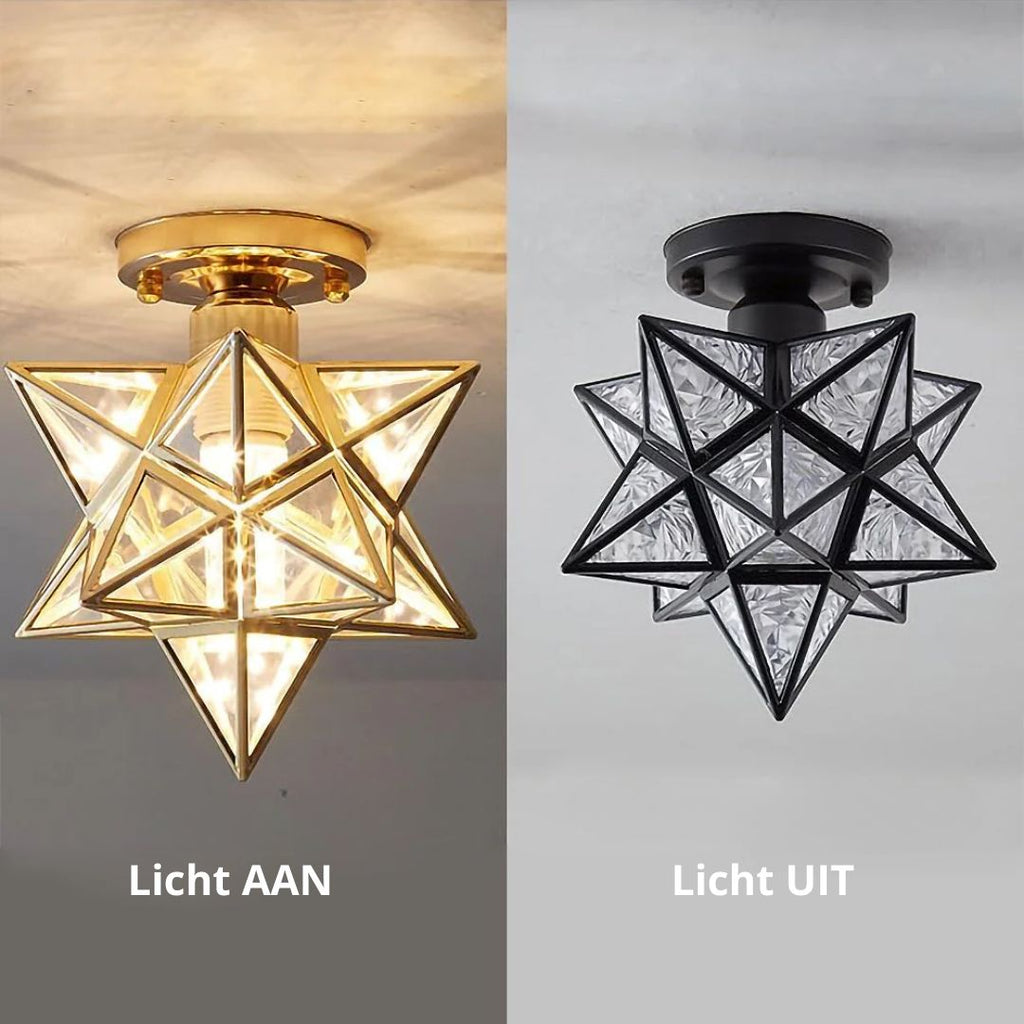 Aranyszínű fém, geometrikus csillag alakú mennyezeti lámpa, E27 foglalat, 8-Inch