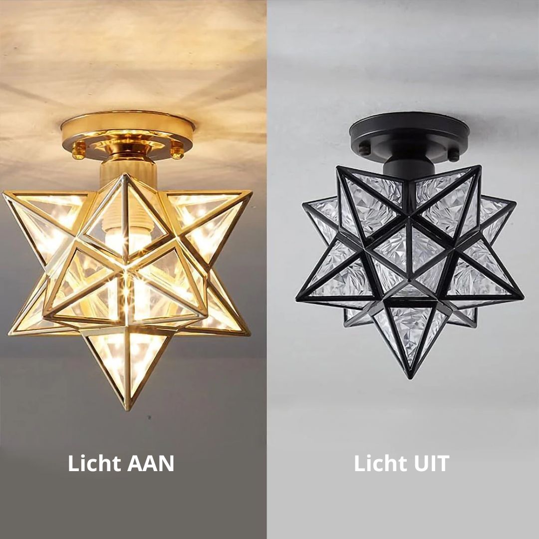 Aranyszínű fém, geometrikus csillag alakú mennyezeti lámpa, E27 foglalat, 8-Inch