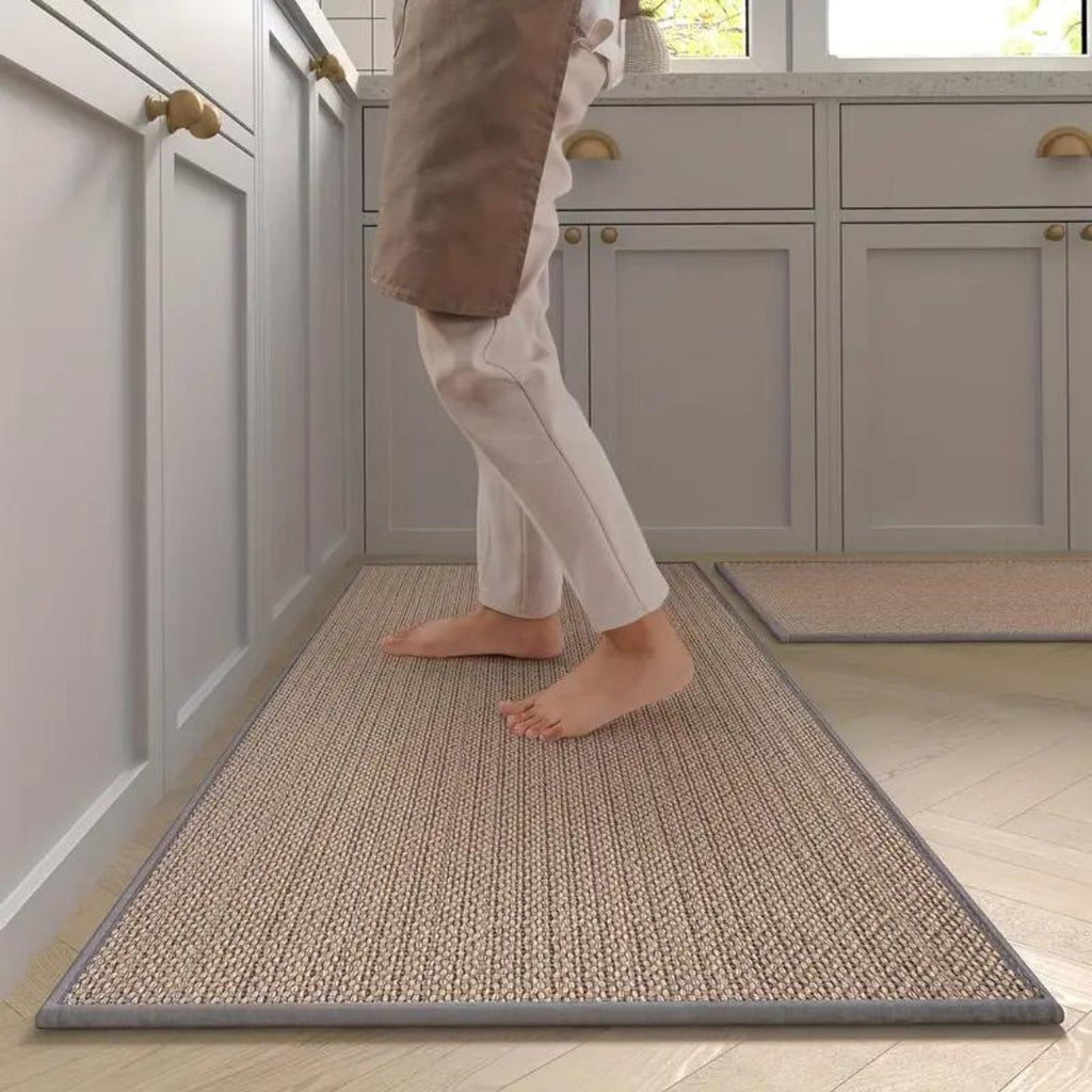 Juego de alfombrillas antifatiga beige, 18×47 y 18×28 pulgadas, antideslizantes