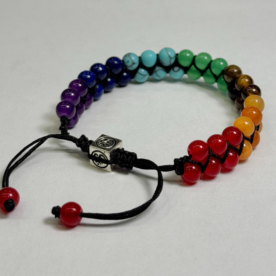 Colorful Natural Stone Chakra Bracelet — Lightweight, Adjustable Braided Cord