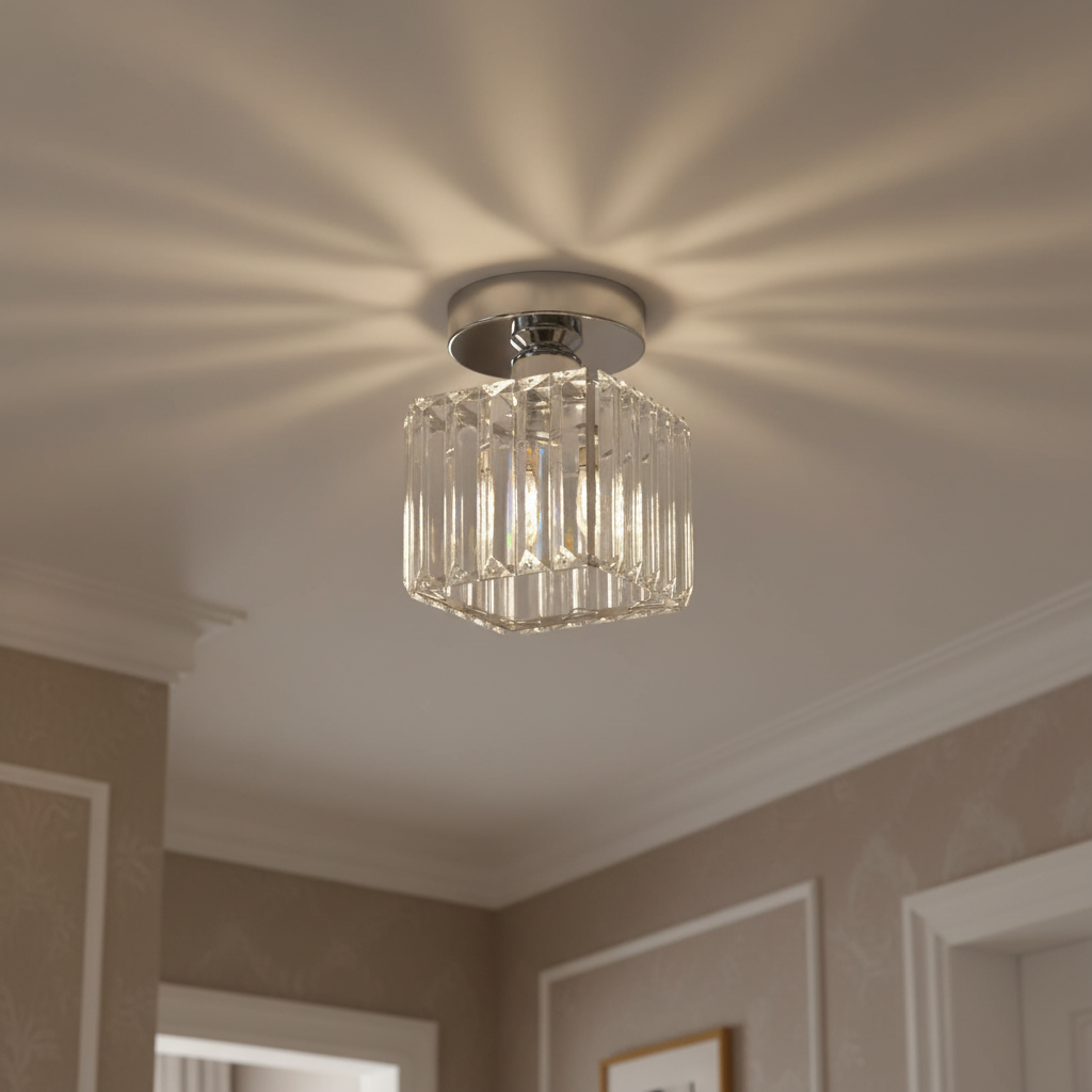 Black Gold Crystal Flush Mount Light Fixture — E27 Socket