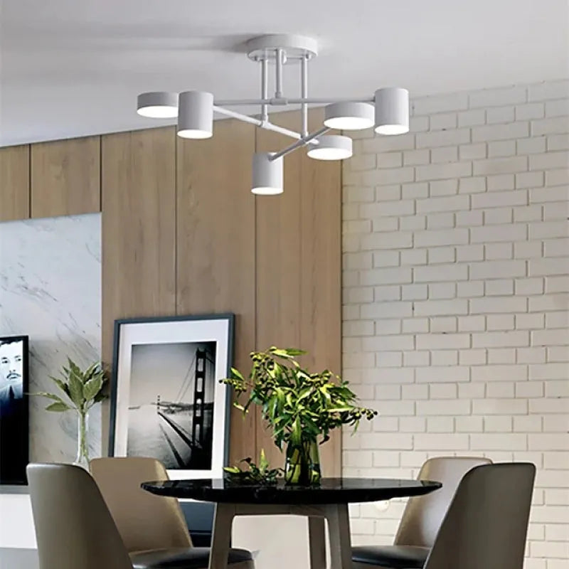 Six-Arm Adjustable White Metal Flush Mount Light, 22-Inch, 3 Modes