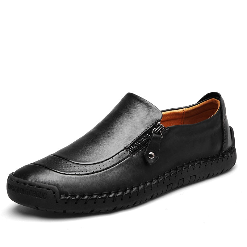 Men's Water-Resistant Leather Slip-On Loafers, Cushioned Insole
