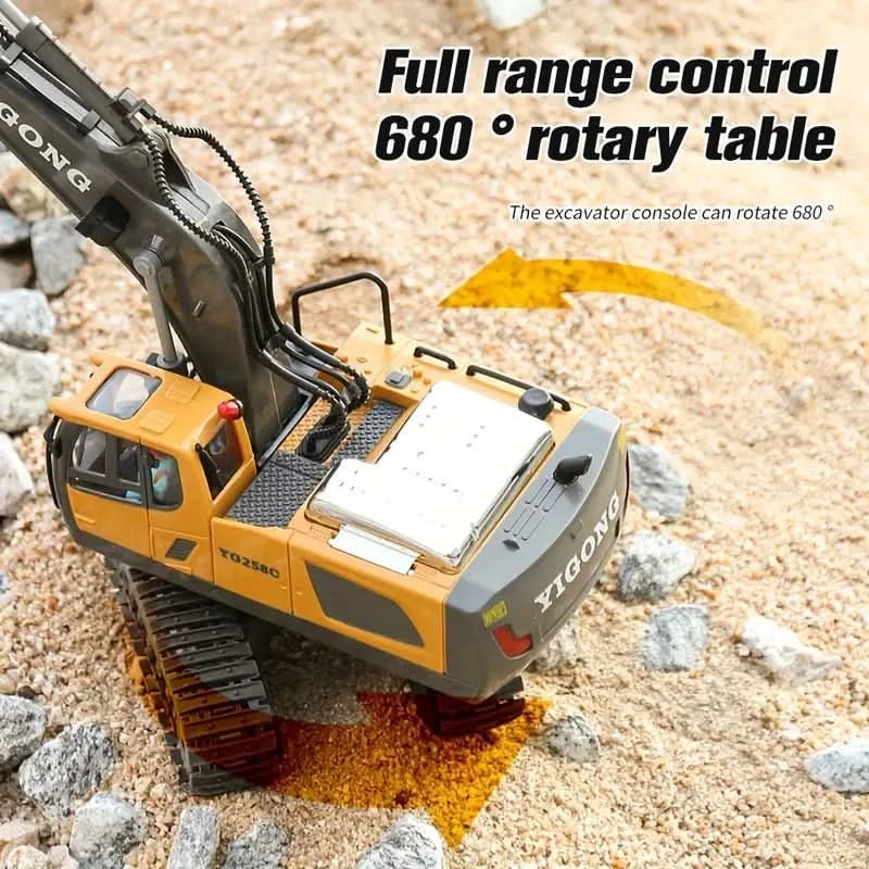 Excavadora RoboBuild con control remoto — 11 funciones, vehículo de construcción realista
