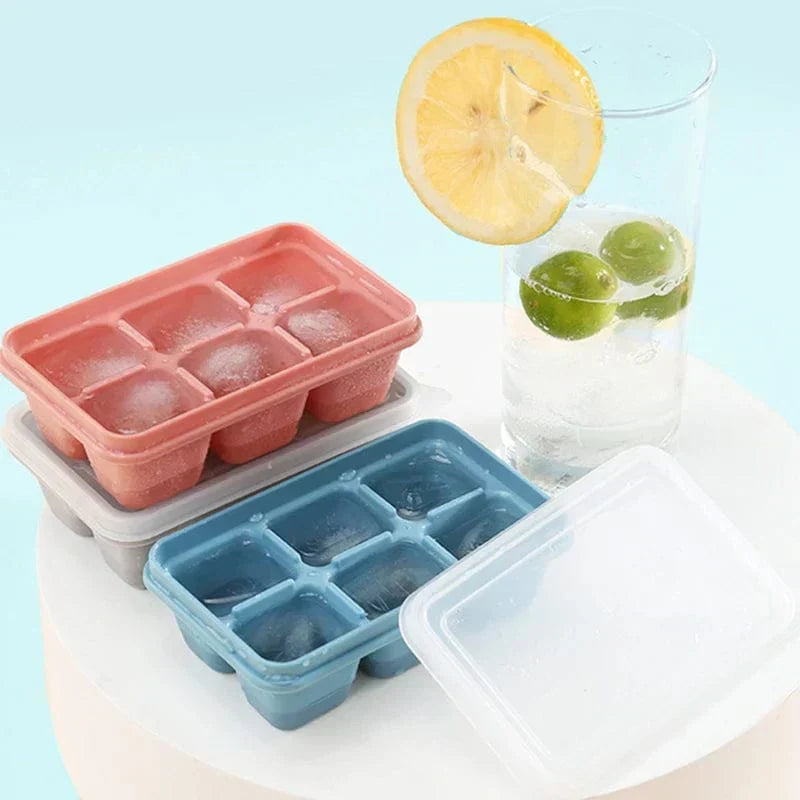 3-pak stabelbare frysebakker — isforme med låg til 6 isterninger