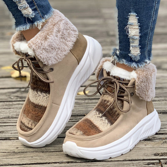 Bottes D Hiver Pour Femmes Lacets Doublure Fourrure