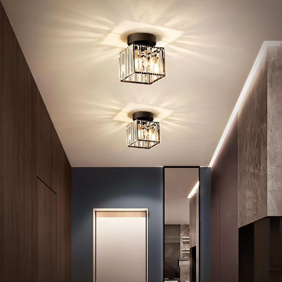 Black Gold Crystal Flush Mount Light Fixture — E27 Socket