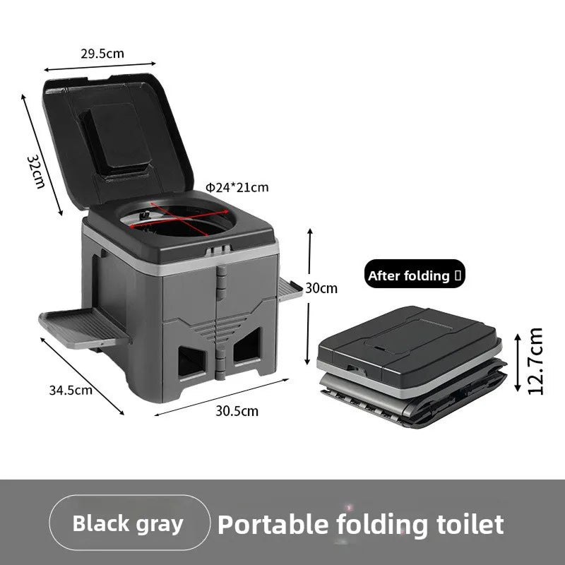 Zusammenklappbare Campingtoilette — Klappsitz, Beutelspender, Stabilisator