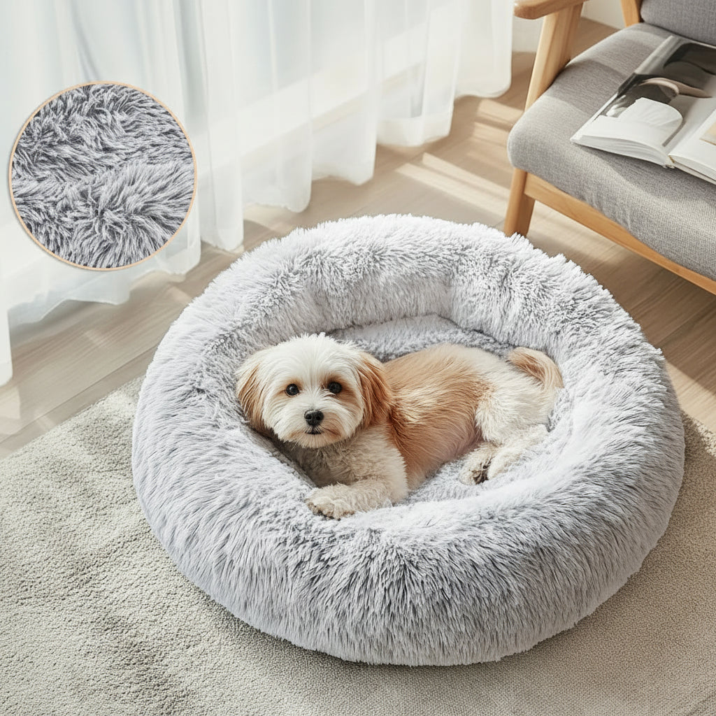 Soft Faux Fur Donut Pet Bed for Small to Large Dogs & Cats - Euroselle