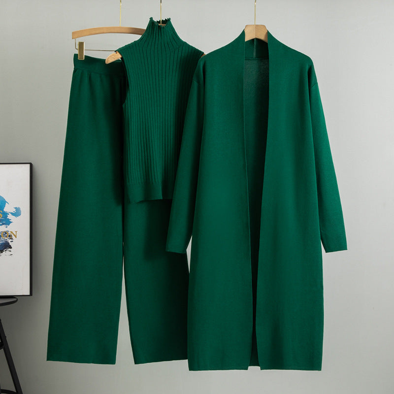 Printemps automne 3 pièces femmes Cardigan survêtements mode tricoté pantalon ensemble dames pull costume Vintage mode dames 3 pièces ensemble