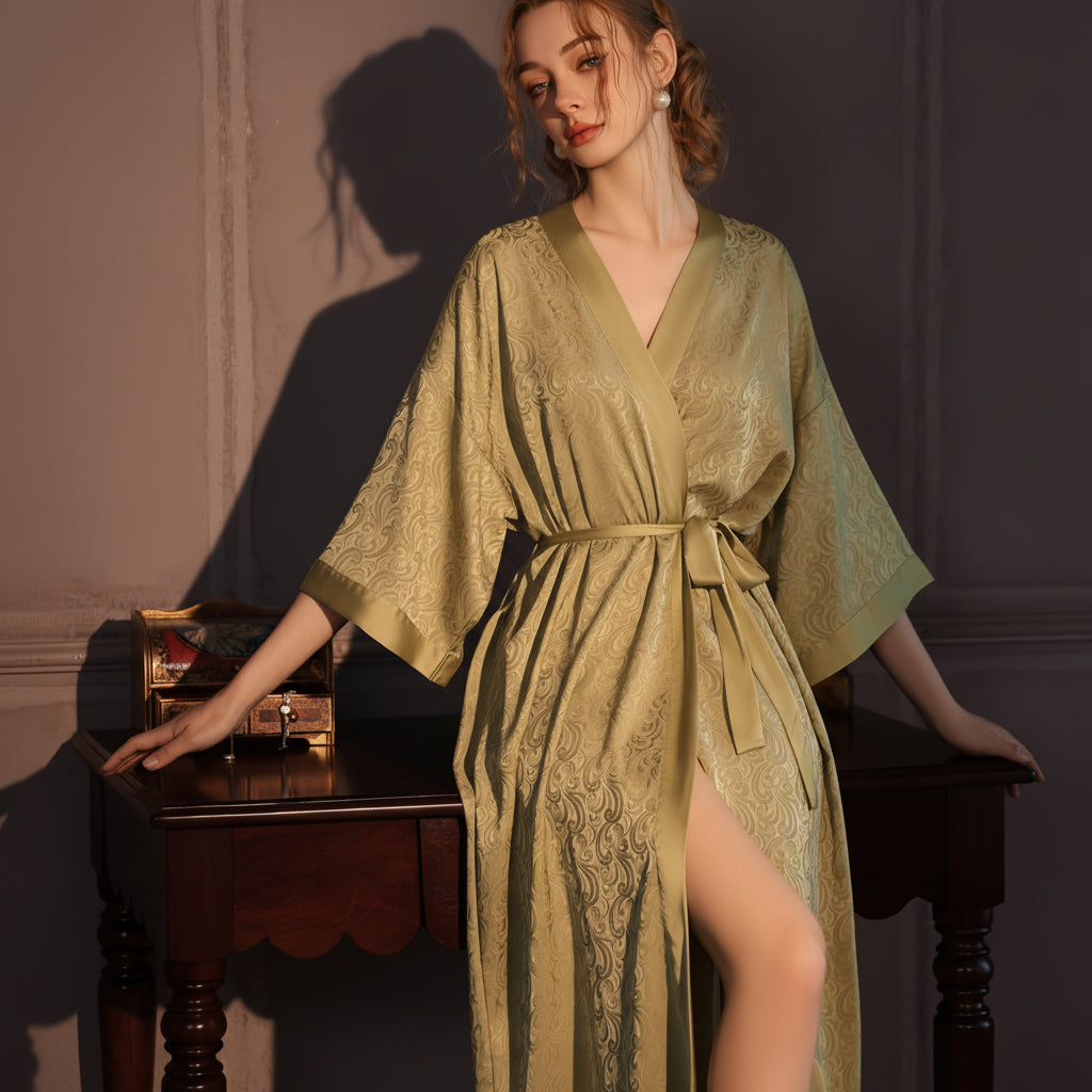 Elegant satin natbeklædning til kvinder lang ydre kappe - Euroselle