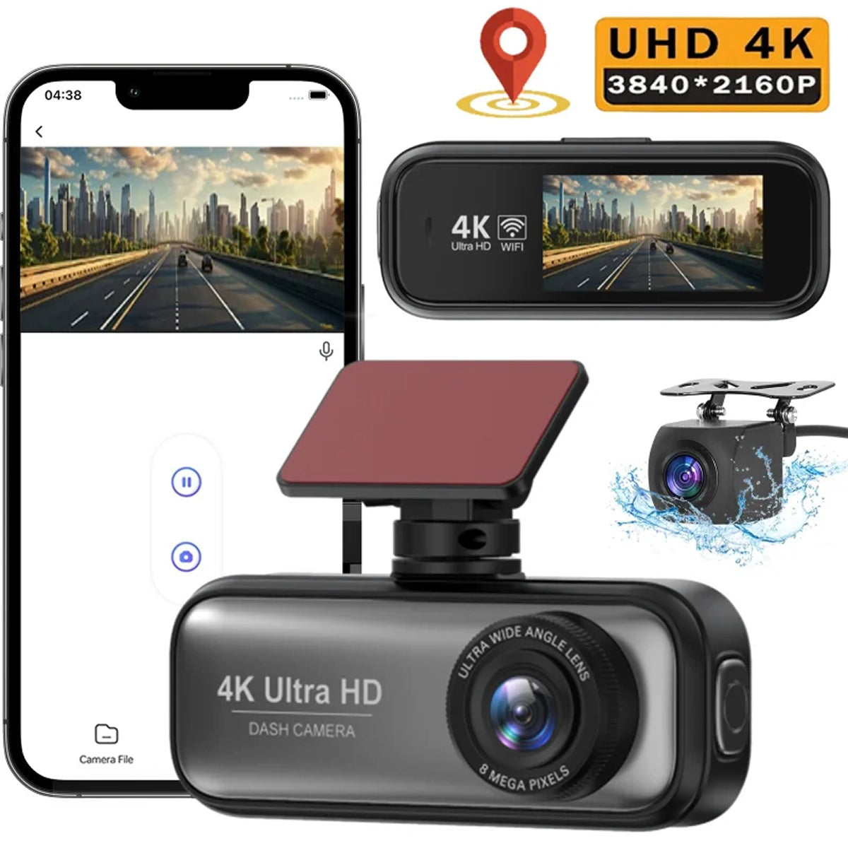 4K Dual-Lens Car Camera — WiFi, GPS, Front & Rear Recording