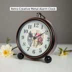 European Vintage Metal Bedside Alarm Clock Silent Analog Large Display - Euroselle