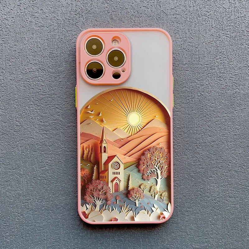 Silikonecover til iPhone 14–17 — 3D-landskabsgrafik, kamerabeskyttelse
