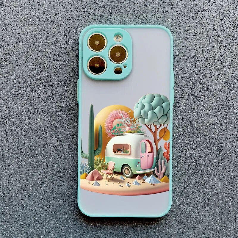 Silikonecover til iPhone 14–17 — 3D-landskabsgrafik, kamerabeskyttelse