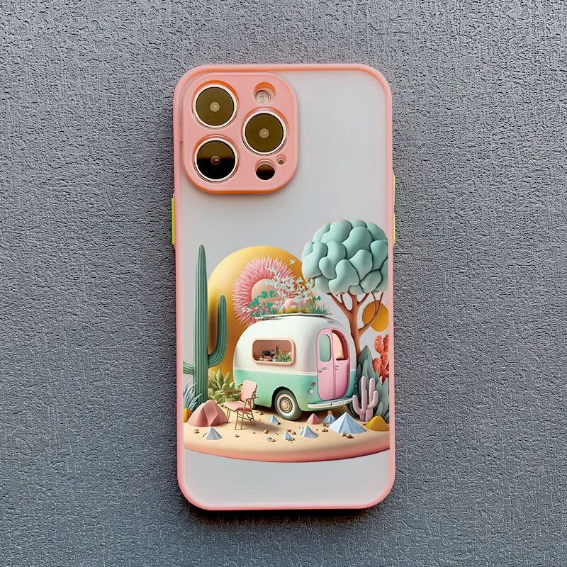 Silikonecover til iPhone 14–17 — 3D-landskabsgrafik, kamerabeskyttelse