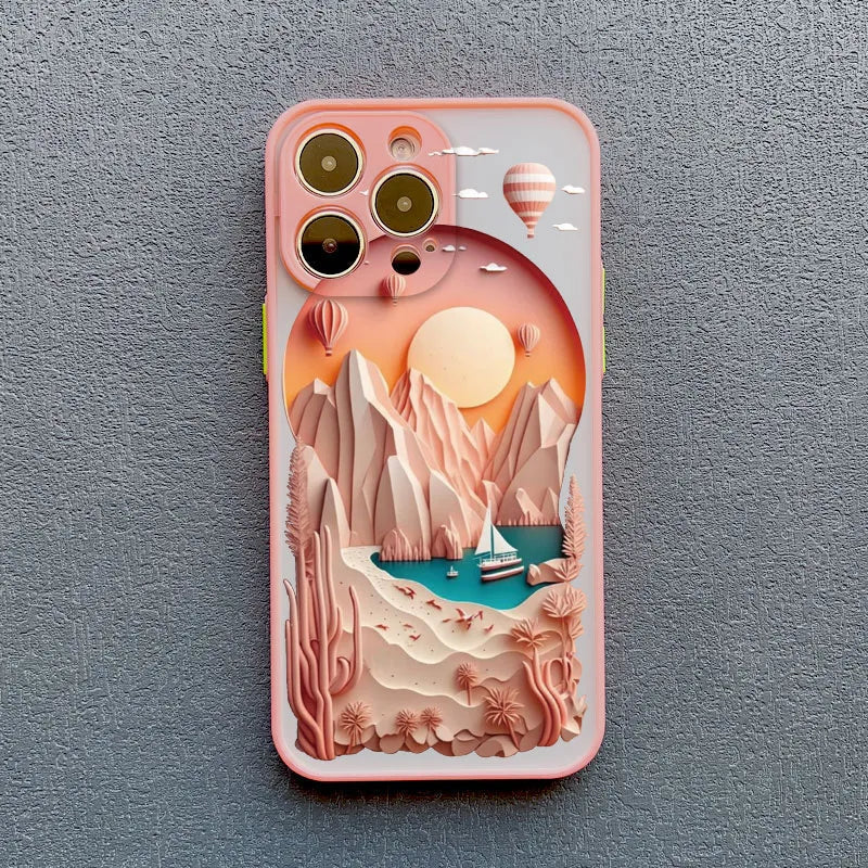 Silikonecover til iPhone 14–17 — 3D-landskabsgrafik, kamerabeskyttelse