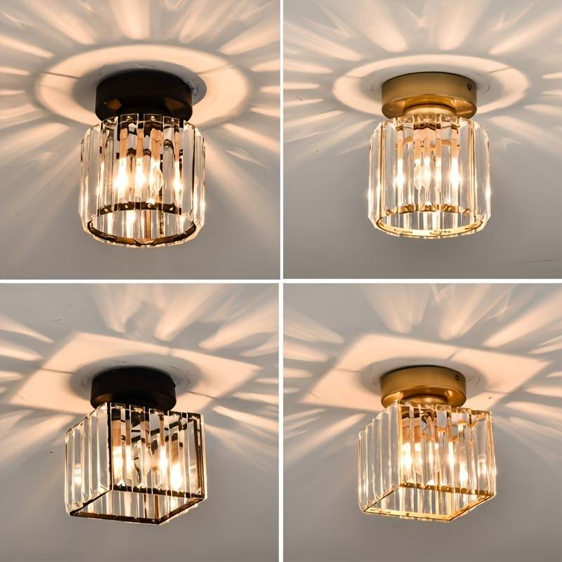 Black Gold Crystal Flush Mount Light Fixture — E27 Socket