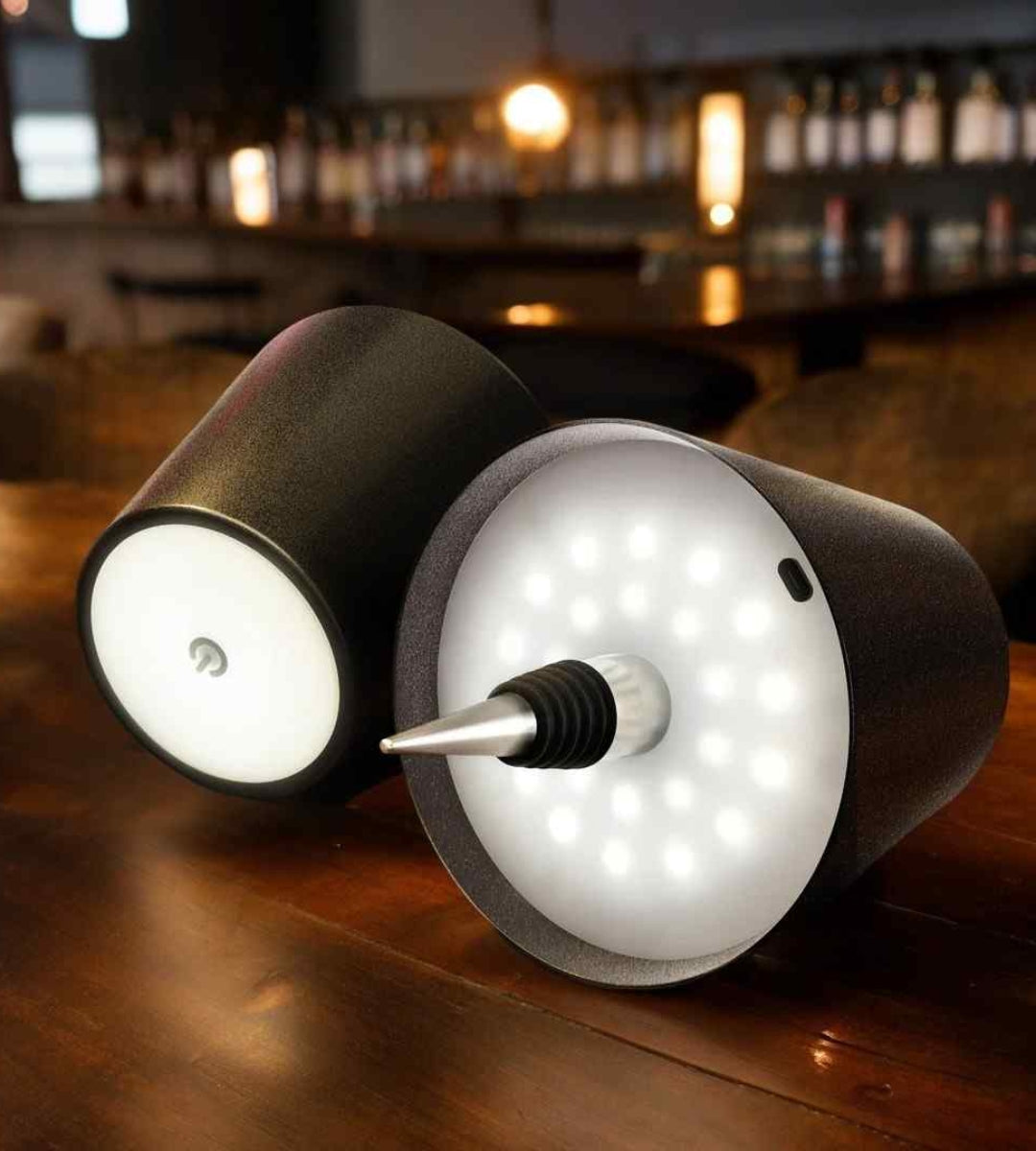 תאורת LED נטענת לראש בקבוק בגודל 5.5 אינץ' — מכסה אלומיניום עם זוהר חמים