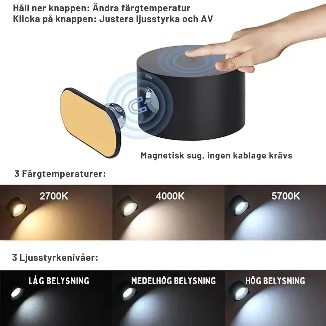 NordLuma nordisk trådlös vägglampa — fjärrstyrd, uppladdningsbart batteri