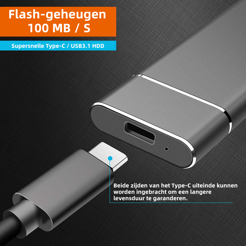 כונן SSD נייד מאלומיניום בנפח 1TB/2TB — כונן גיבוי USB-C במהירות 520 MB/s