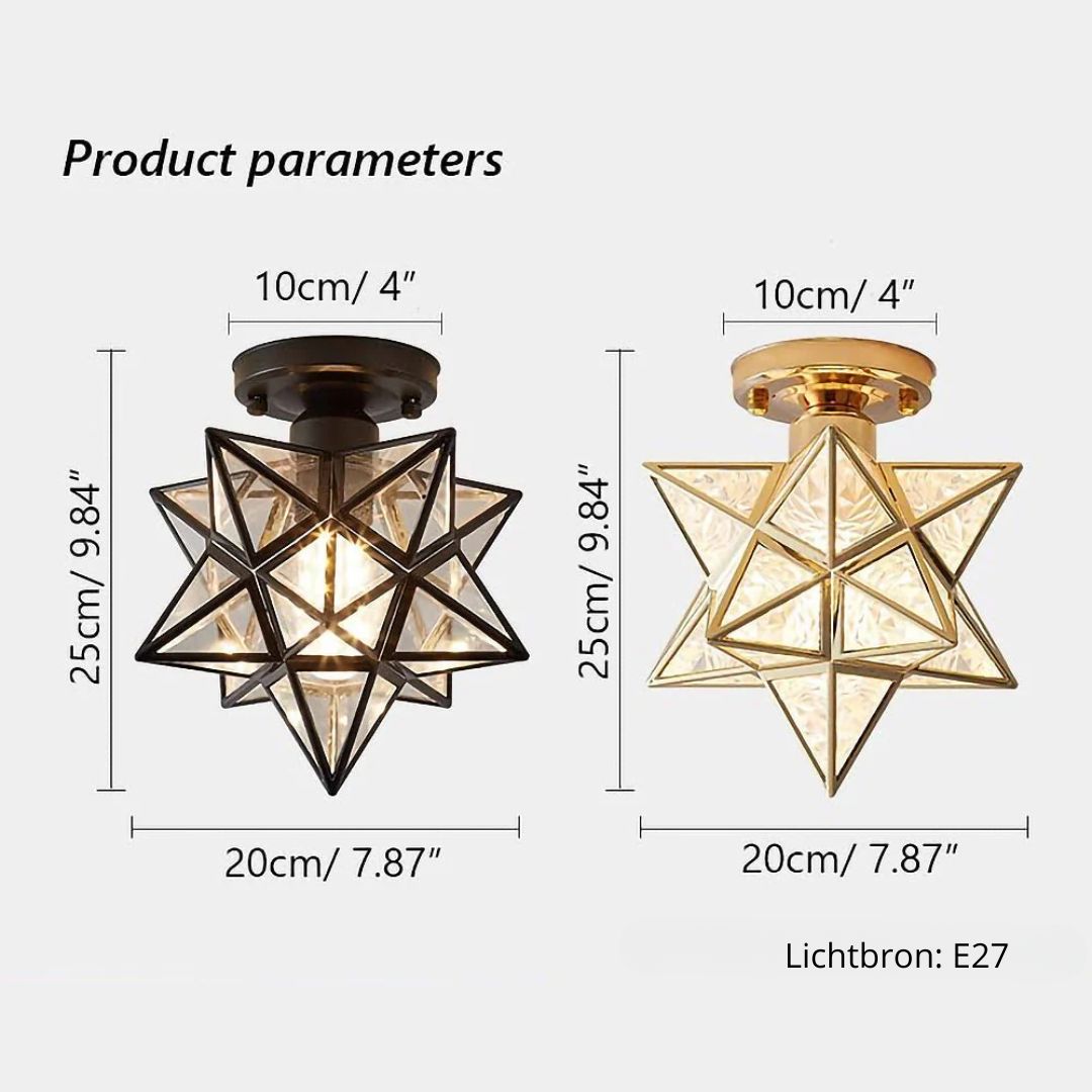 Aranyszínű fém, geometrikus csillag alakú mennyezeti lámpa, E27 foglalat, 8-Inch