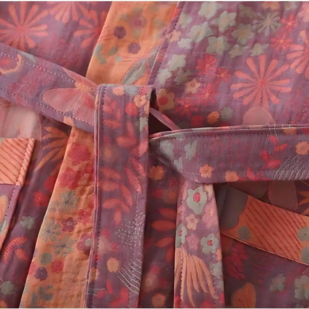 Women's Lightweight Cotton Gauze Robe — Double-Layer Vintage Print
