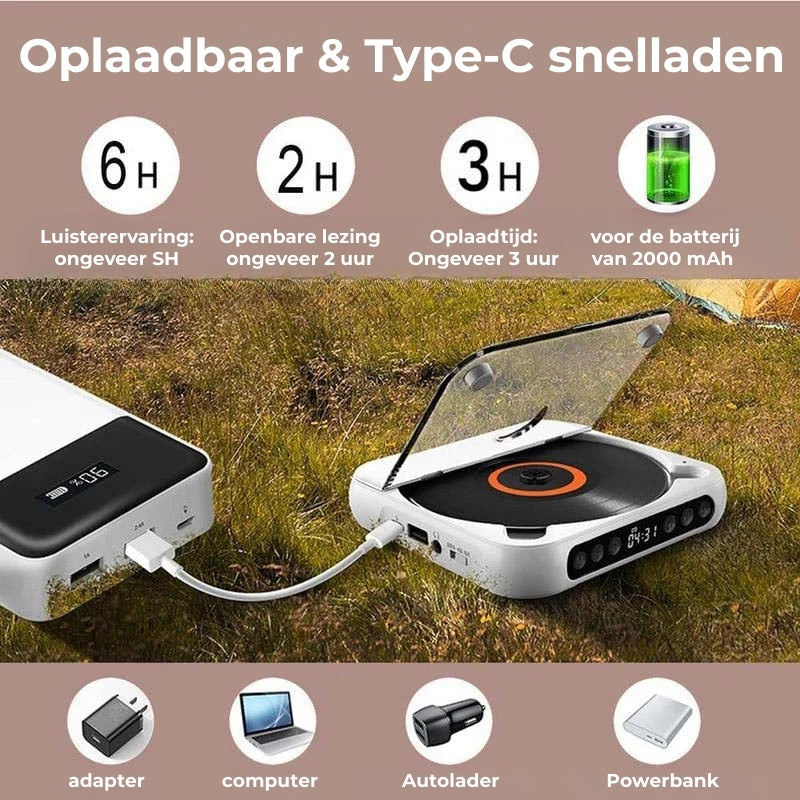 Lettore CD ricaricabile — Bluetooth 5.3, MP3/CD-R, USB-C, 3.5mm