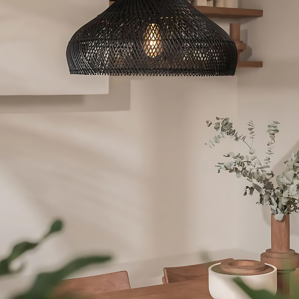 Gewebte Bambus-Hängelampe, 24 Inch, natürlicher Schirm, verstellbares Kabel, E26-Fassung, Boho-Deckenleuchte im Landhausstil für Esszimmer, Kücheninsel Li