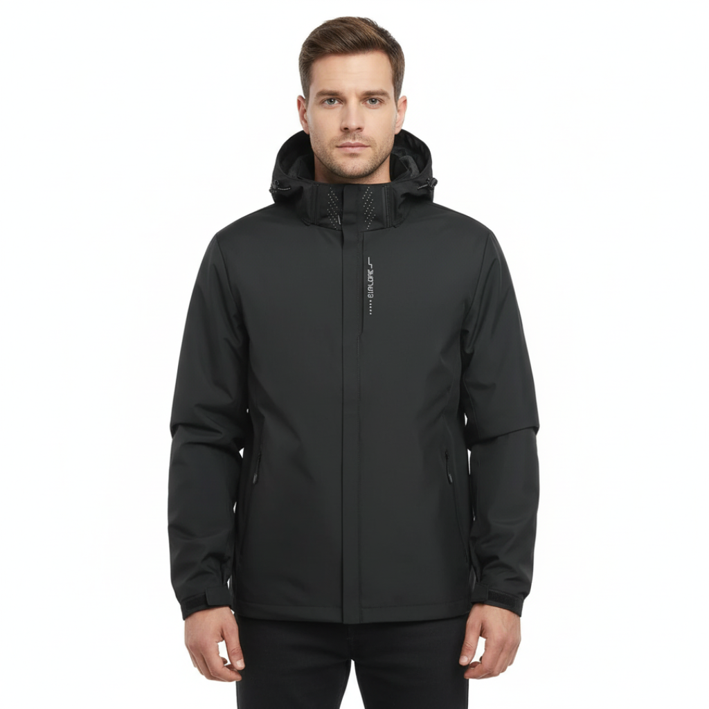 Veste de pluie légère à fermeture éclair pour homme — coque respirante à capuche