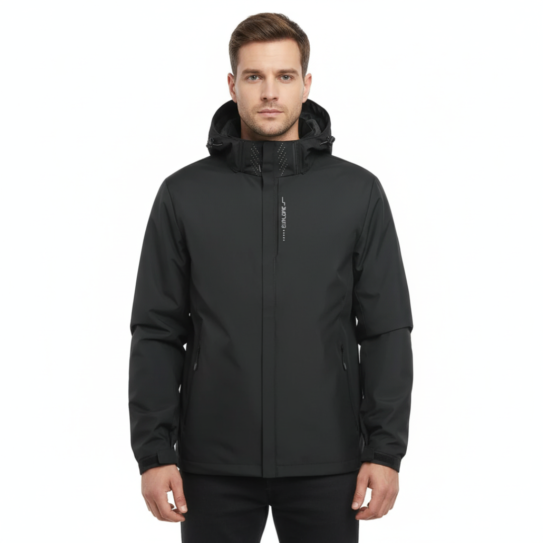 Veste de pluie légère à fermeture éclair pour homme — coque respirante à capuche
