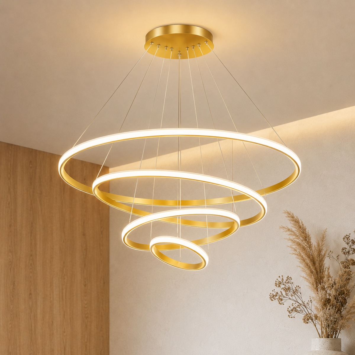 LED-Ring-Pendelleuchte, Kronleuchter und Deckenleuchte — Gold
