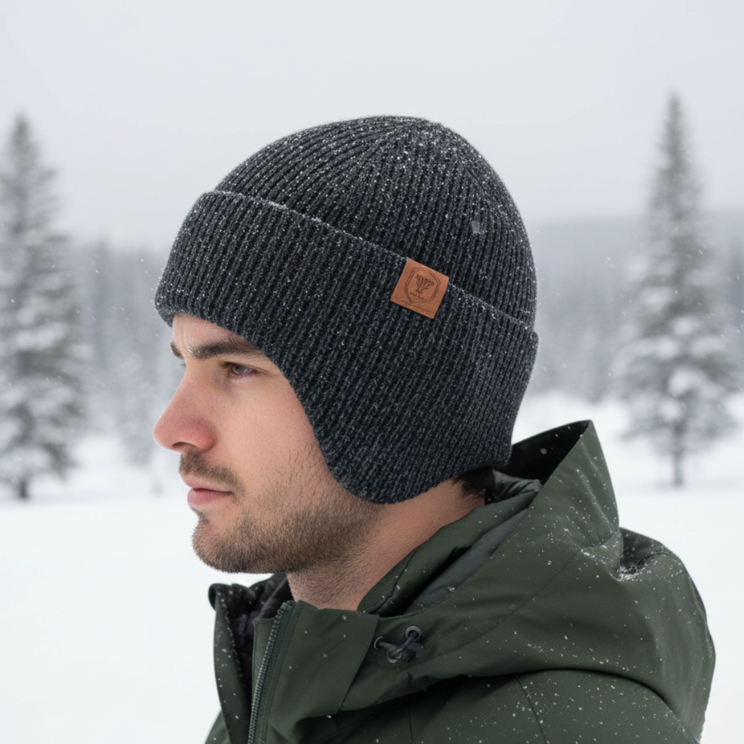 Fleece-Lined Thermal Knit Hat with Ear Flaps for Winter