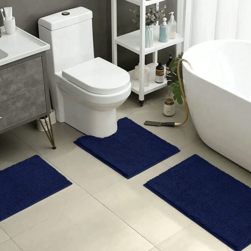 Alfombra de baño azul de chenilla de poliéster, 20×31 pulgadas — absorbente, antideslizante