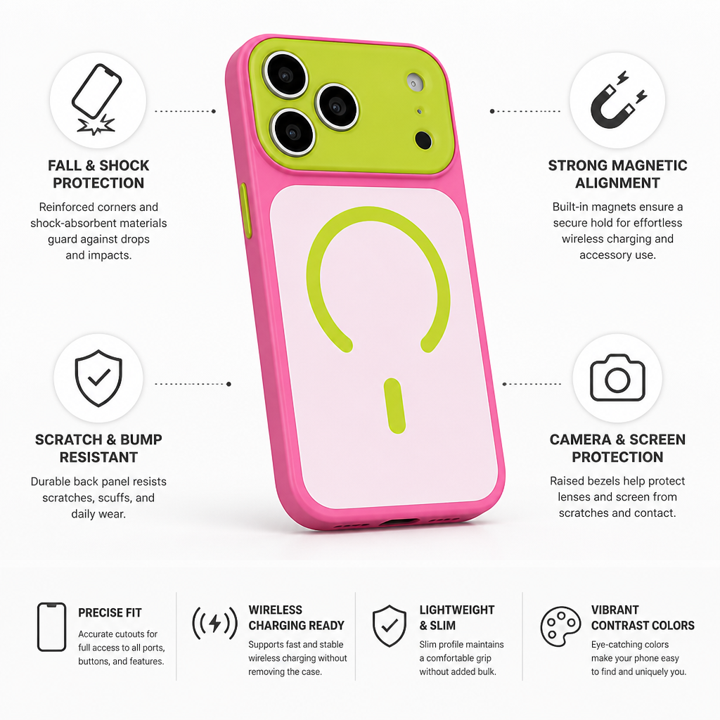Magnetisk iPhone 13-17-cover — forstærkede hjørner, trådløs opladning