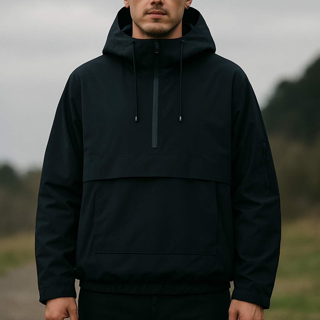 Parka corta-vento com capuz para mulher — Bolso frontal resistente à água