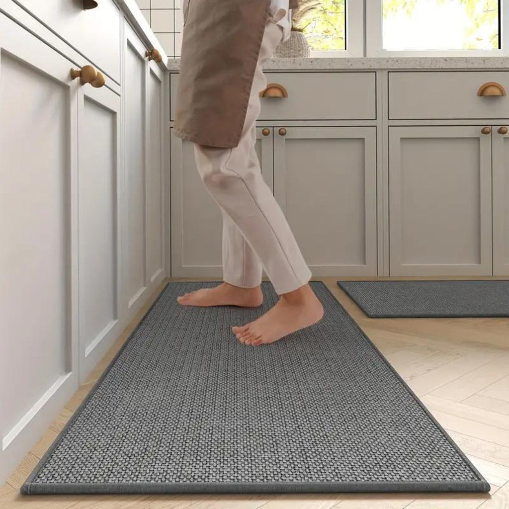 2-Piece Beige Anti-Fatigue PVC Foam Mats — Non-Slip, Washable