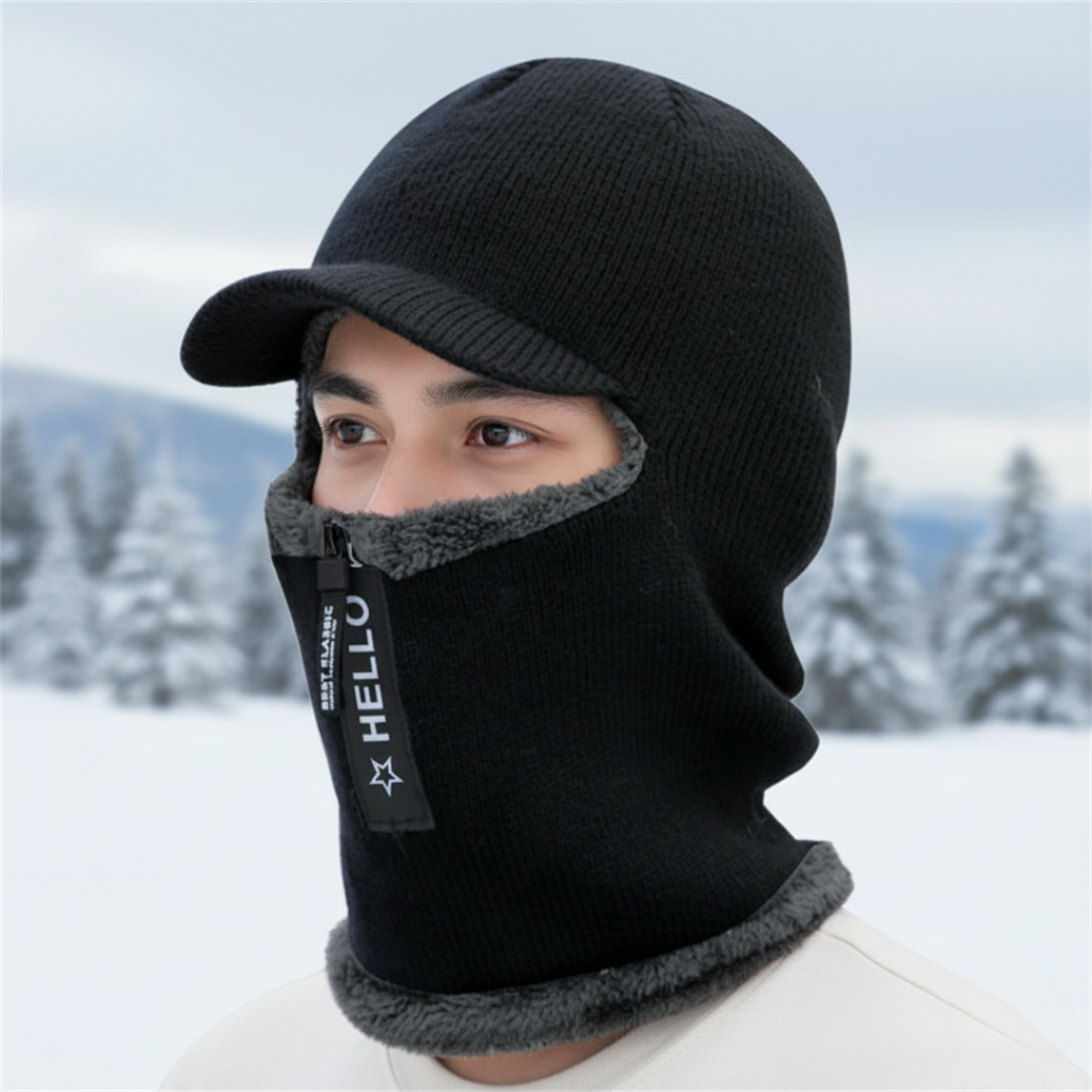 Winter-Strick-Balaclava - Fleecefutter, Gesichtsschutz mit Reißverschluss