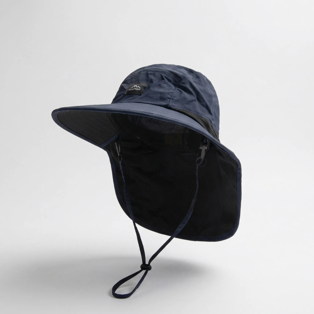 Chapeau de pêche à large bord — protection rabattable en maille UPF 50+ pour le cou et les oreilles