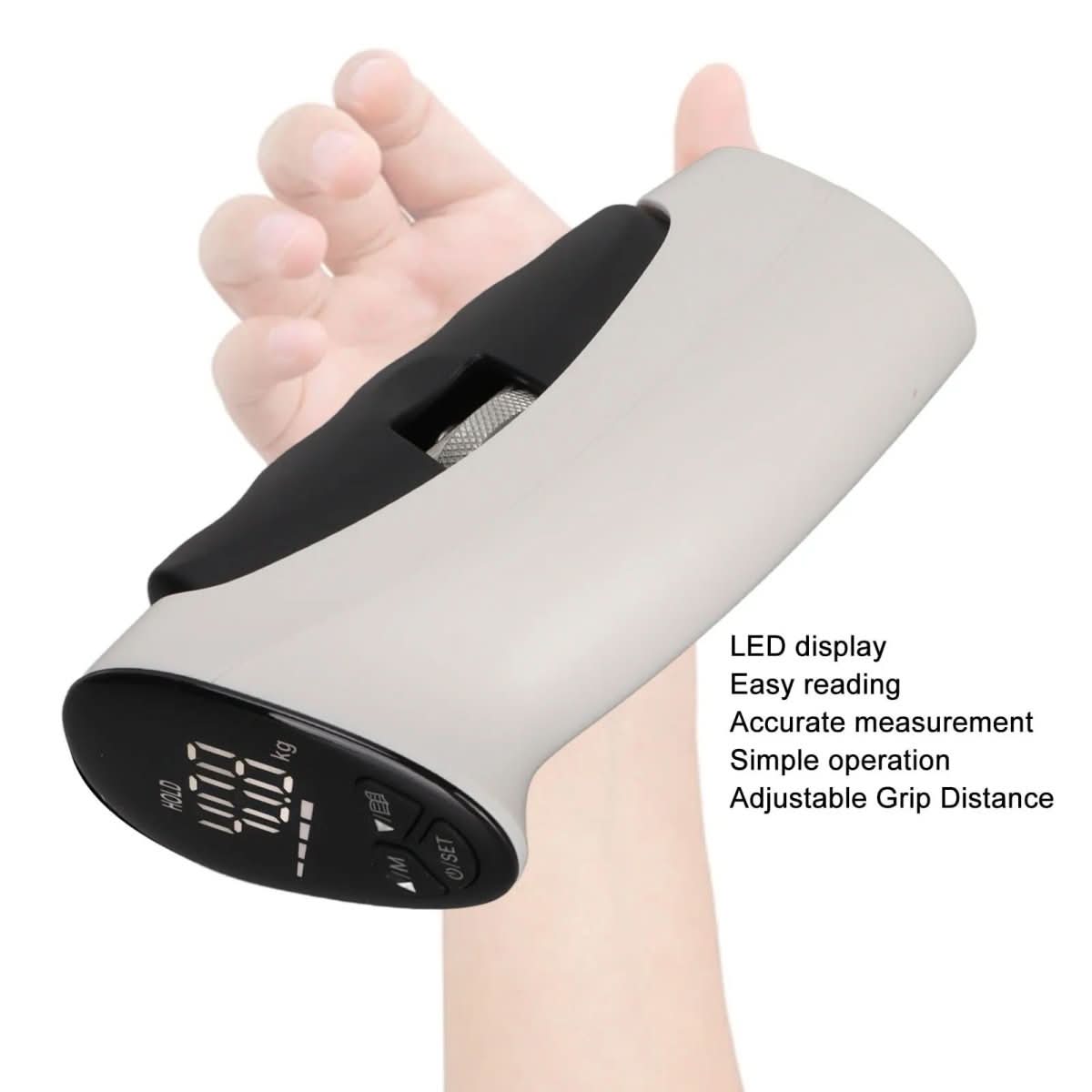 GripMaster 数字握力计——LED 显示屏，实时及峰值握力追踪，紧凑设计