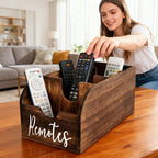 4-Compartment Wooden Remote Organizer Box | No Electricity Needed - Euroselle