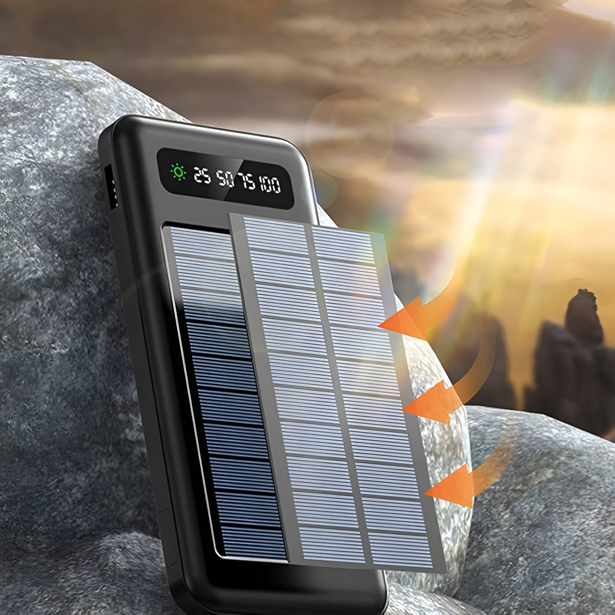 מטען סולארי נייד 20000mAh — שתי יציאות, תצוגת LED
