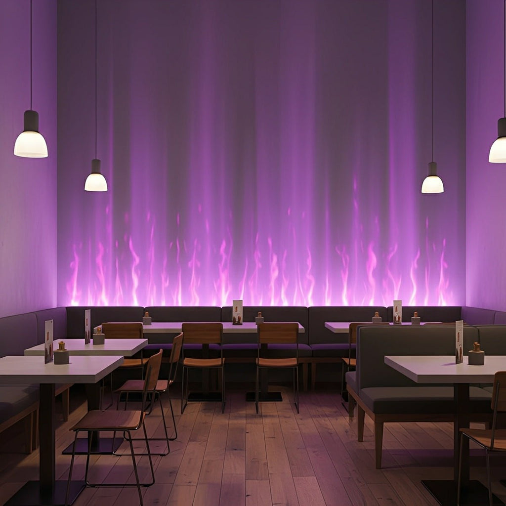 Animert LED-vegglampe, 39 in, aluminium, med flamme- og vanneffekter, RGBW-fargeskift, fjernkontroll, til stue, soverom, bar eller hotell, moderne
