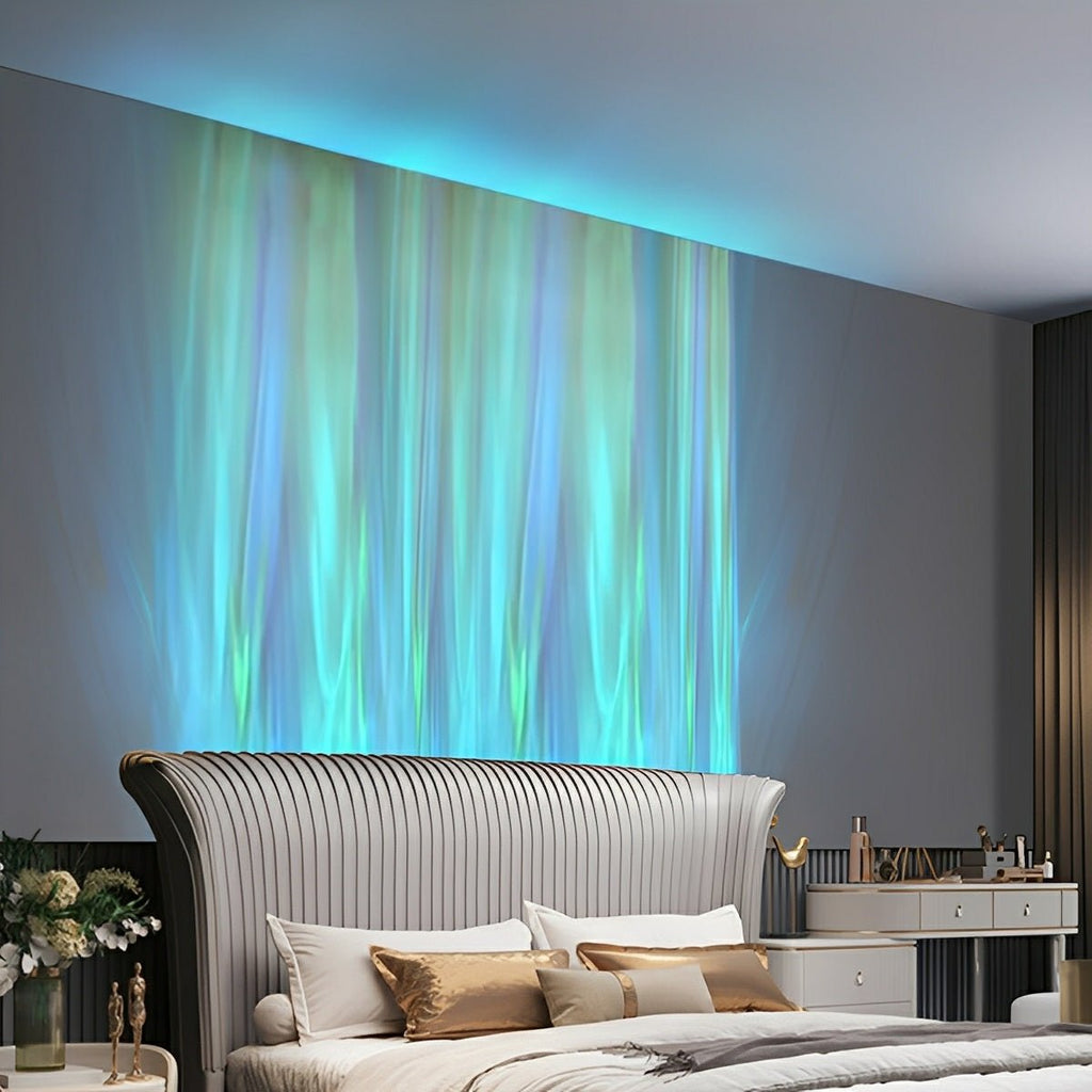 Animert LED-vegglampe, 39 in, aluminium, med flamme- og vanneffekter, RGBW-fargeskift, fjernkontroll, til stue, soverom, bar eller hotell, moderne