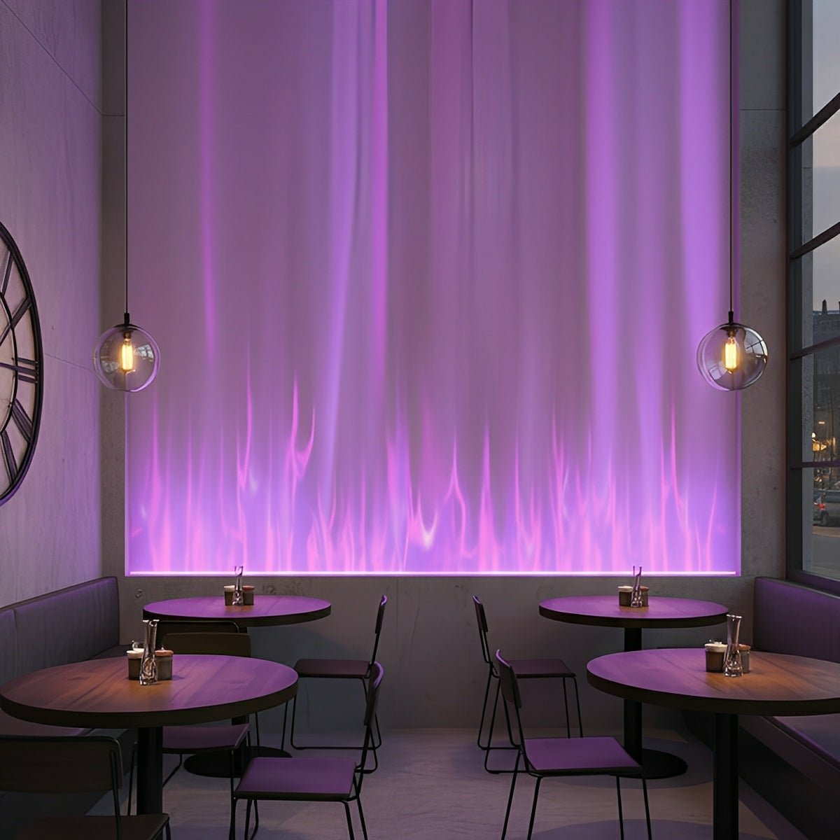 Animert LED-vegglampe, 39 in, aluminium, med flamme- og vanneffekter, RGBW-fargeskift, fjernkontroll, til stue, soverom, bar eller hotell, moderne
