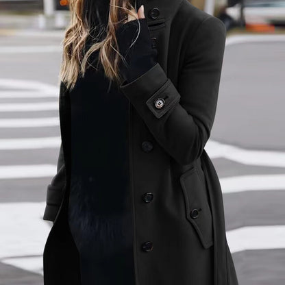 Manteau Long Élégant à Col Montant