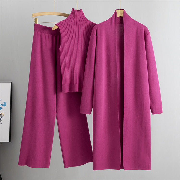 Printemps automne 3 pièces femmes Cardigan survêtements mode tricoté pantalon ensemble dames pull costume Vintage mode dames 3 pièces ensemble