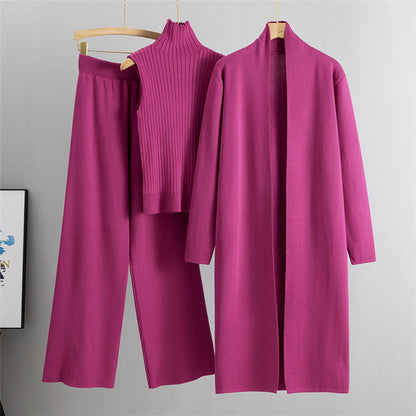 Printemps automne 3 pièces femmes Cardigan survêtements mode tricoté pantalon ensemble dames pull costume Vintage mode dames 3 pièces ensemble