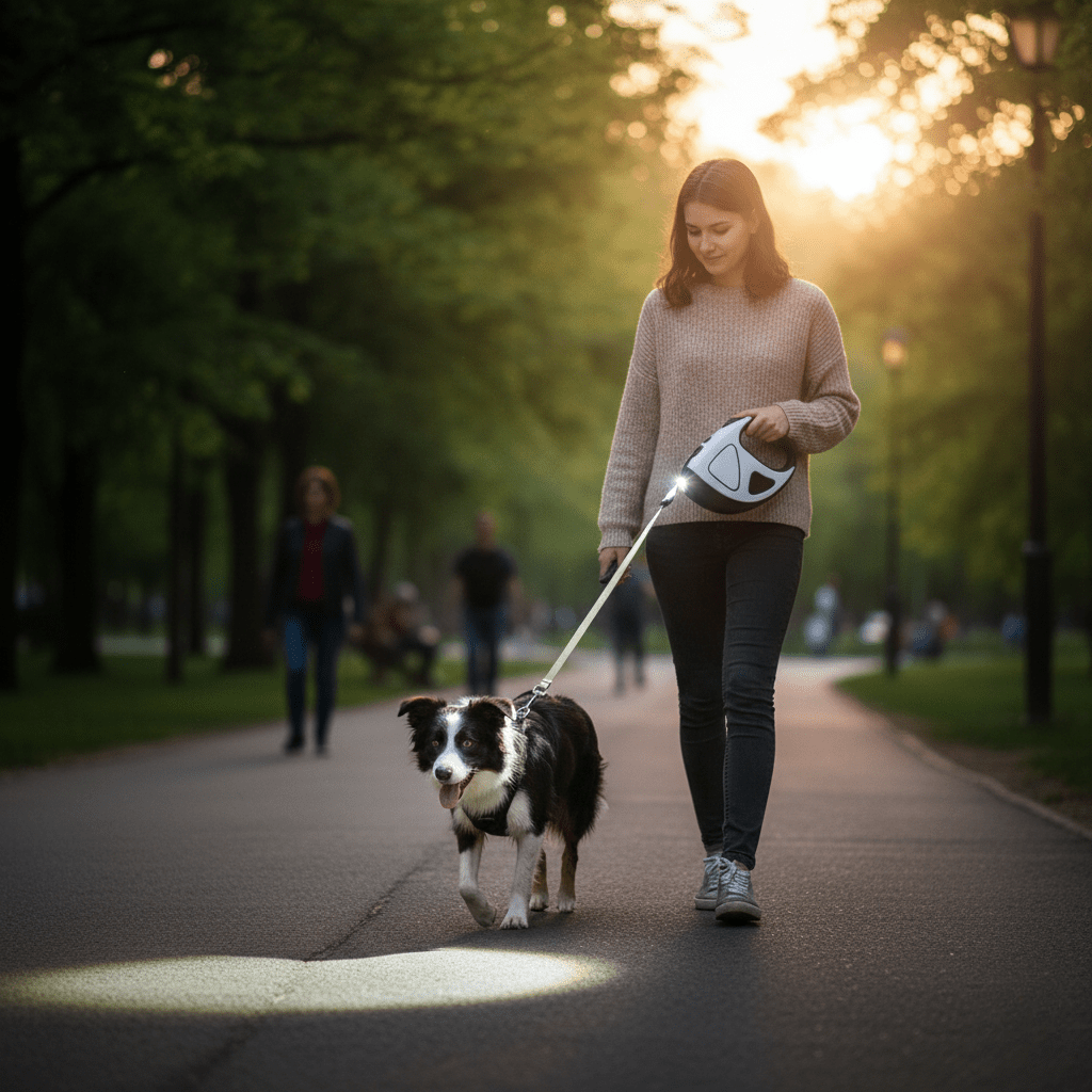 LuminaGrip Automatic Dog Leash — Built-In LED Light, Anti-Slip Handle